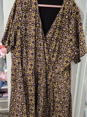 eshakti Geometric Midi Dress — Yellow & Purple